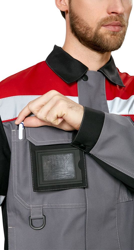 Куртка мужская рабочая летняя для ИТР Виват серо-черно-красная